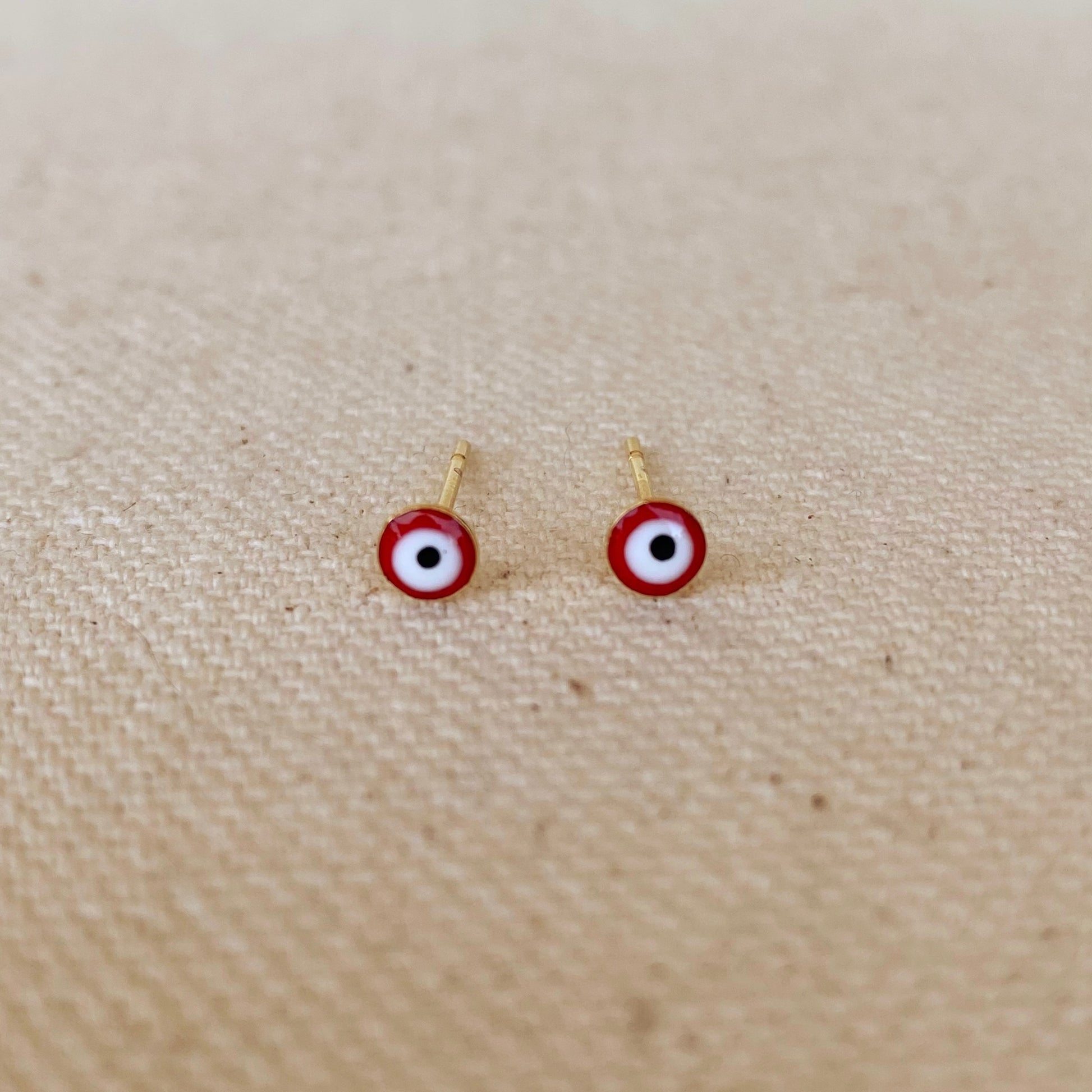 GoldFi 18k Gold Filled Tiny Red Evil Eye Stud Earrings