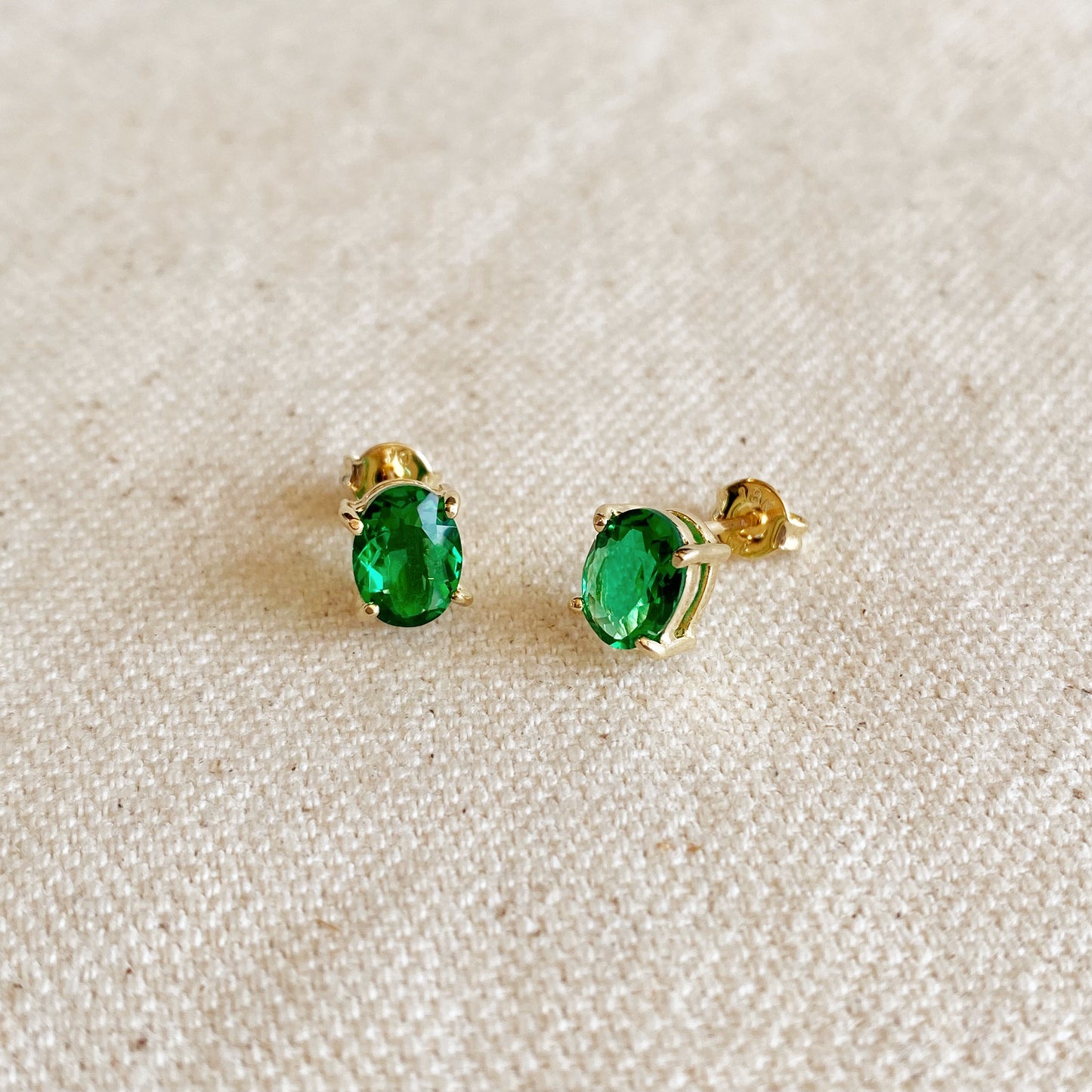 18k Gold Filled Oval Emerald Cubic Zirconia Stud Earrings