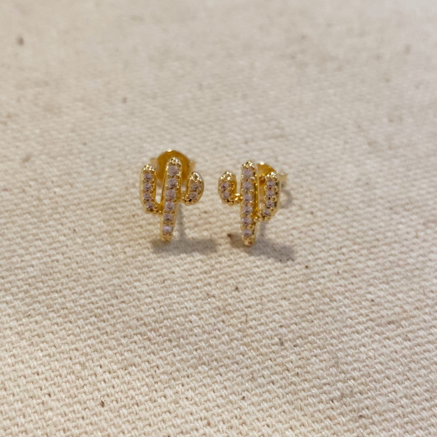 18k Gold Filled Cactus Stud Earrings With Micro Cubic Zirconia Stones