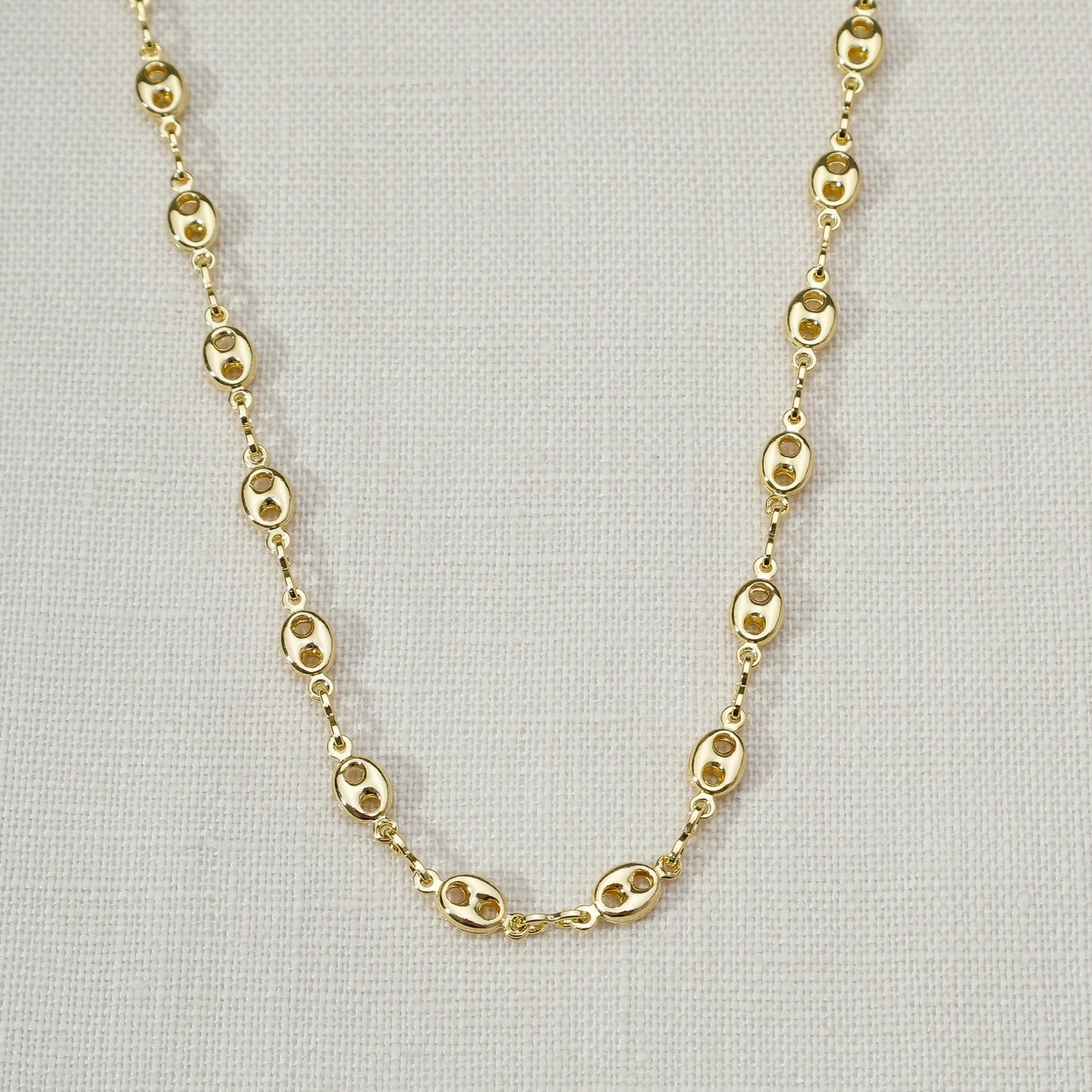 18k Gold Filled Fancy Puff Links Chain Necklace