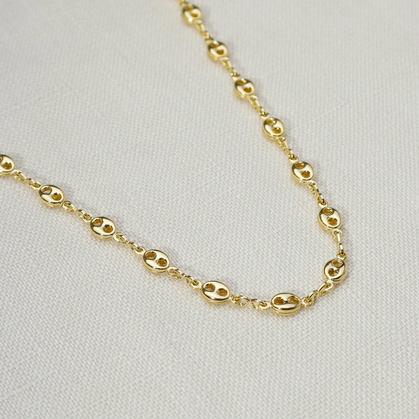 18k Gold Filled Fancy Puff Links Chain Necklace