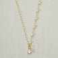 18k Gold Filled Oval Shaped Pearl Necklace With Cubic Zirconia Stone Charm