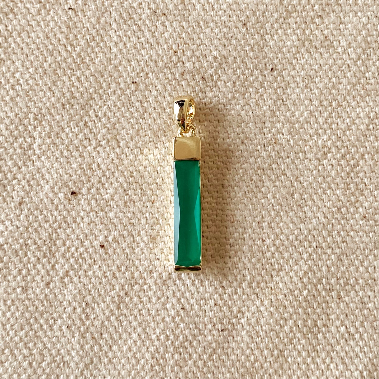 18k Gold Filled Long Emerald Crystal Baguette Charm