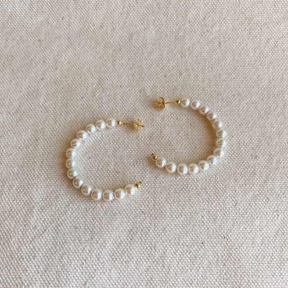 18k Gold Filled 35 mm Simulated Beaded Pearl Half-Hoop