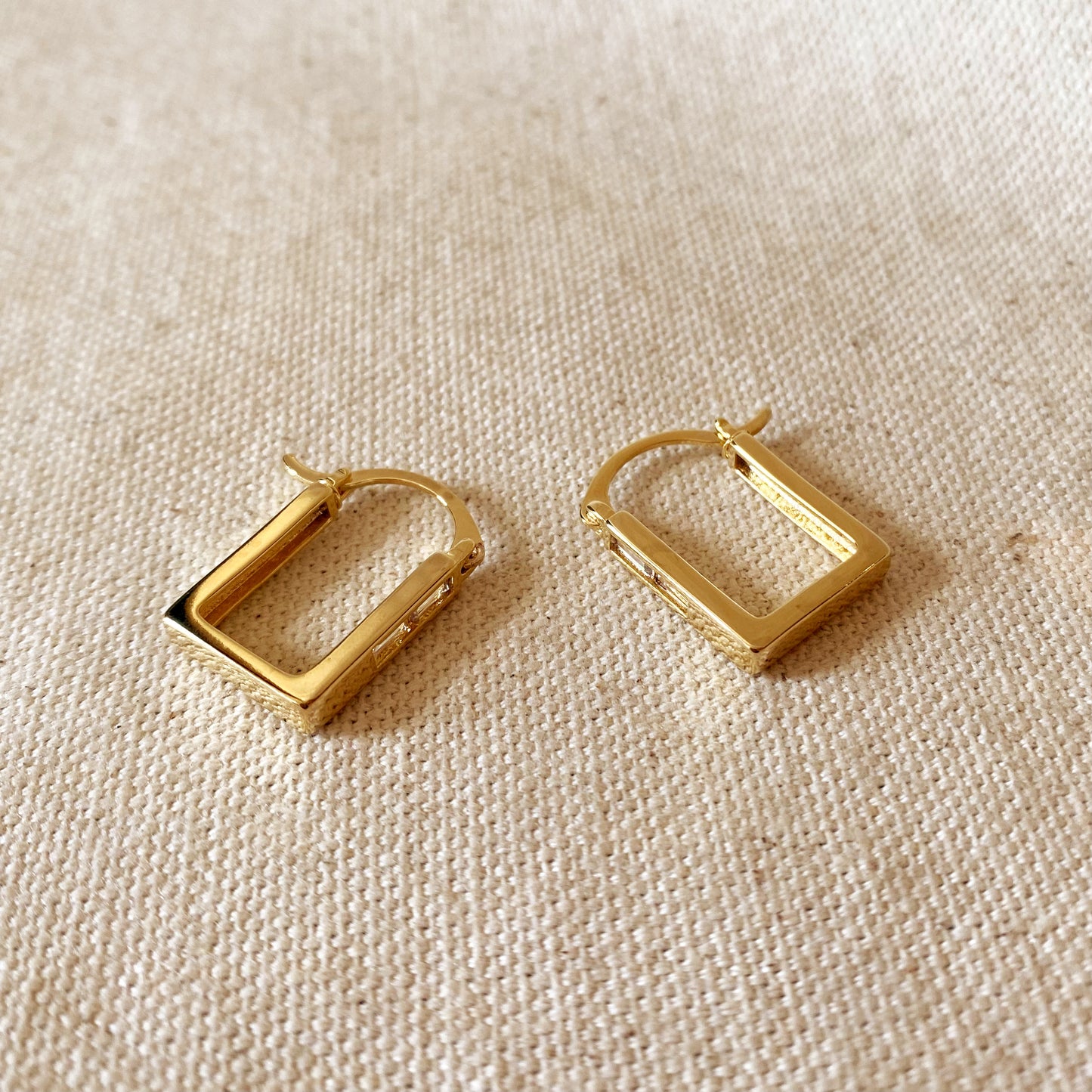Gold Square Hoop Earrings Featuring Baguette Cubic Zirconia