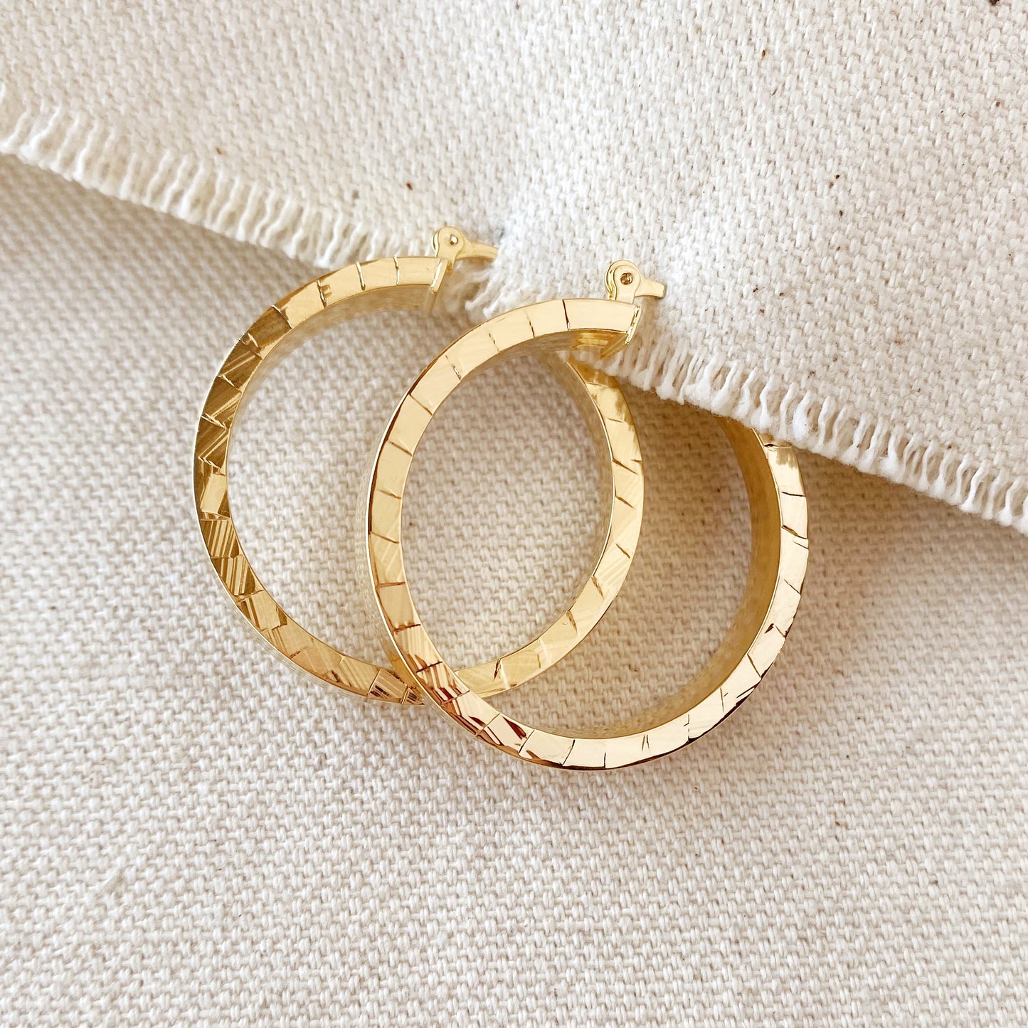 18K Gold Filled 35mm Flat Hoop With Scalloped Side Detail