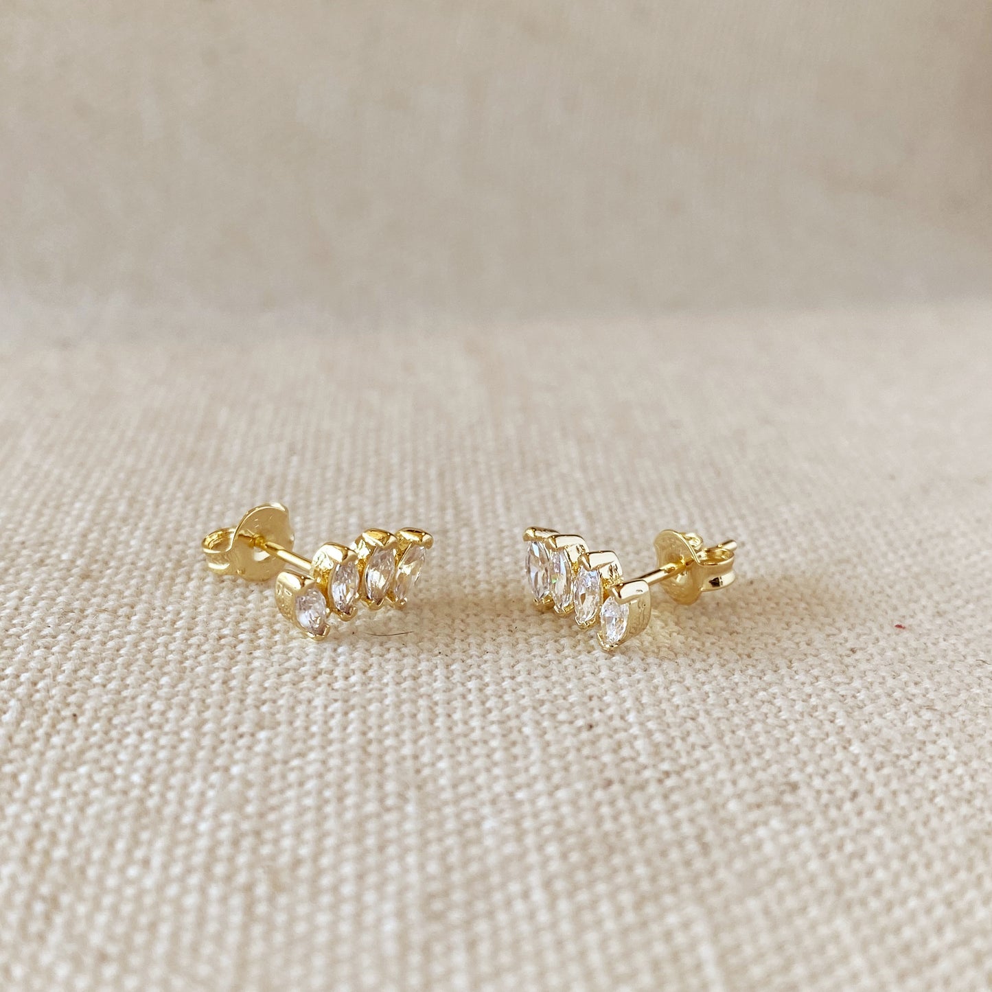 18k Gold Filled Slightly Curved Cubic Zirconia Stud Earrings