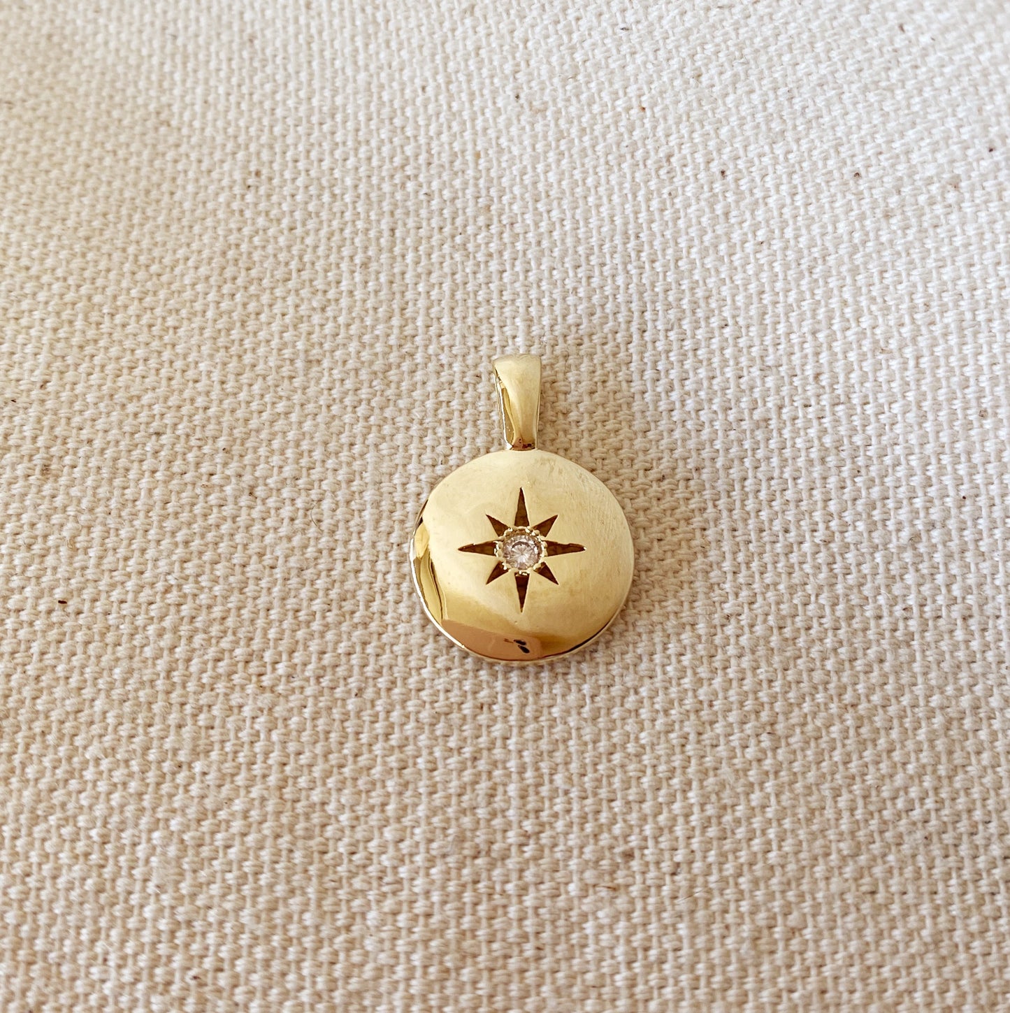 18k Gold Filled Starburst Plate Pendant With Cubic Zirconia Stone