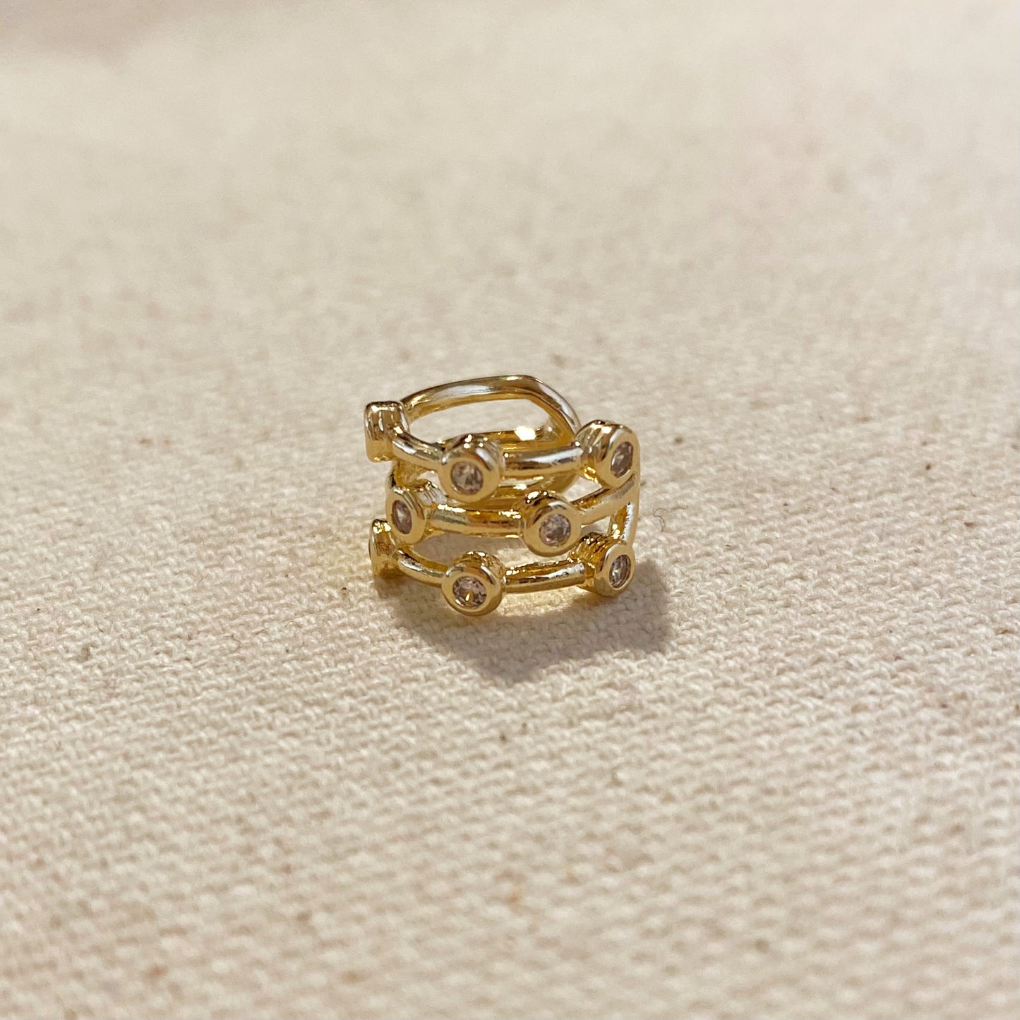 18k Gold Filled 3 in 1 Spaced Bezel Cubic Zirconia Ear Cuff