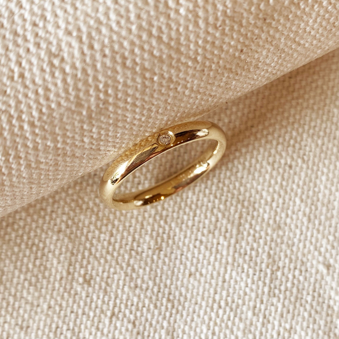 18k Gold Filled Band Ring With Cubic Zirconia Stone