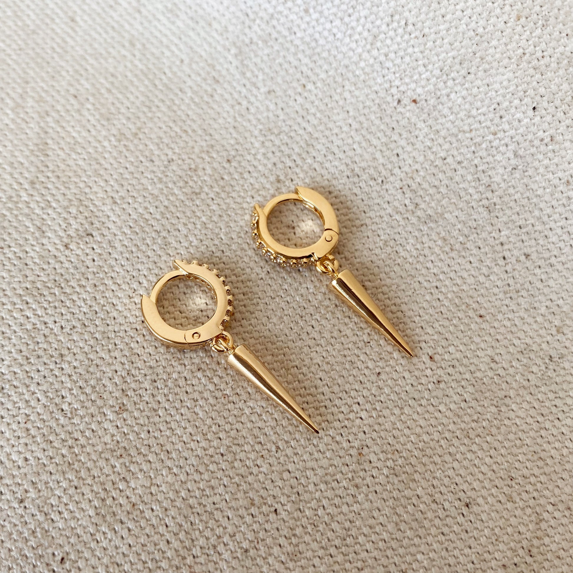 GoldFi 18k Gold Filled Cubic Zircon Hoop Earrings With Spike Drop