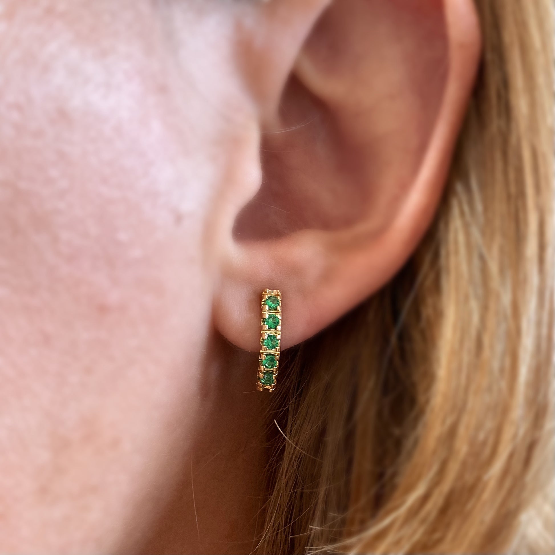 GoldFi 18k Gold Filled Curved Bar Emerald Green Crystal Stud Earrings