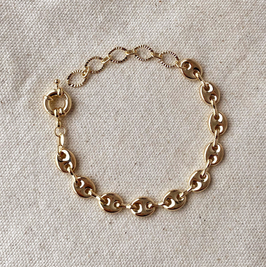 18k Gold Filled Puffy Mariner Bracelet Featuring Unique Chain Extender