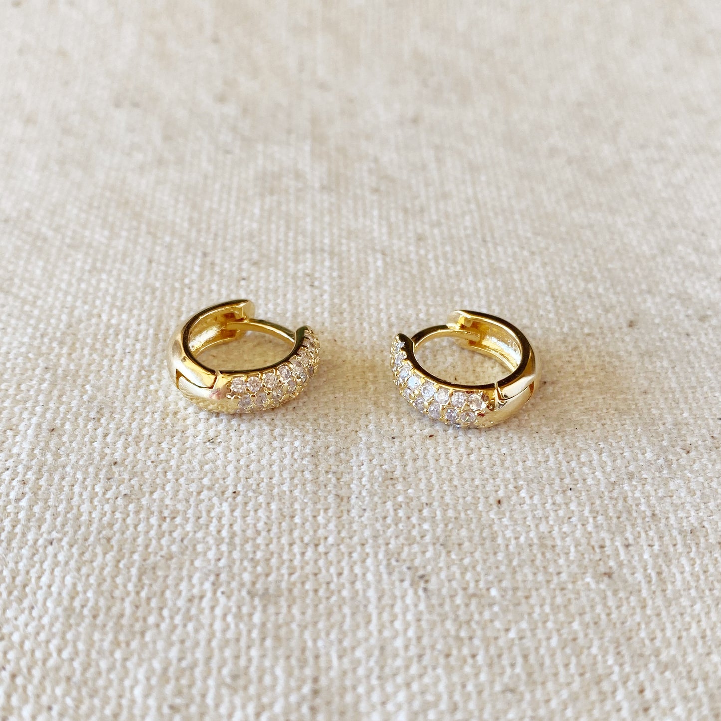 18k Gold Filled 13mm Cubic Zirconia Clicker Hoop Earrings