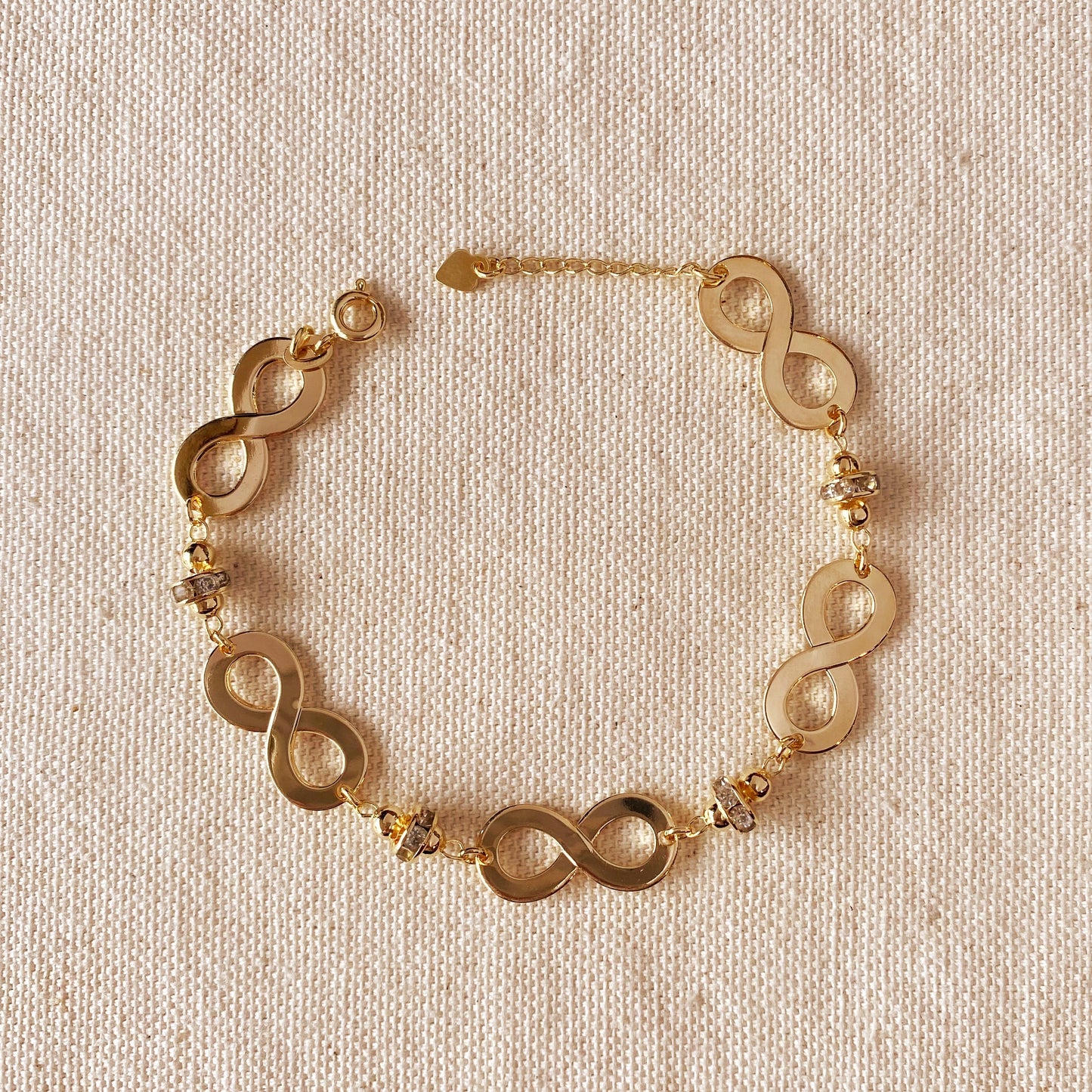 18k Gold Filled Infinity Bracelet With Crystal Beads