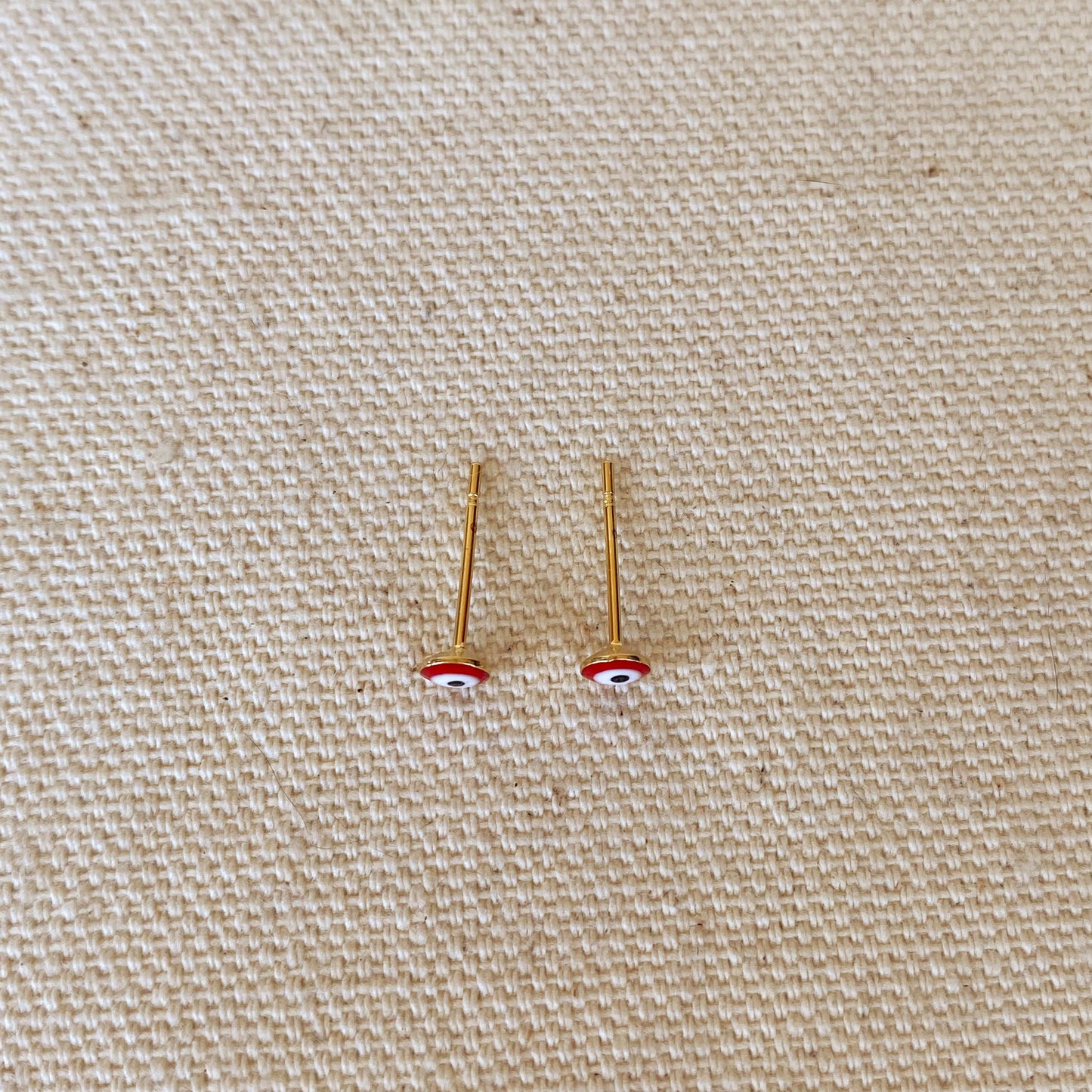 GoldFi 18k Gold Filled Tiny Red Evil Eye Stud Earrings