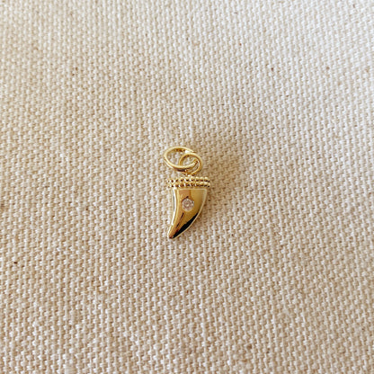 18k Gold Filled Mini Tusk Pendant With Cubic Zirconia Stone