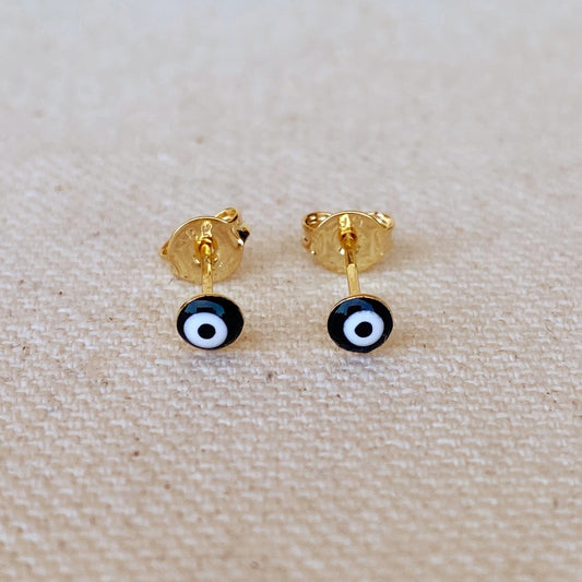 GoldFi 18k Gold Filled Tiny Black Evil Eye Stud Earrings