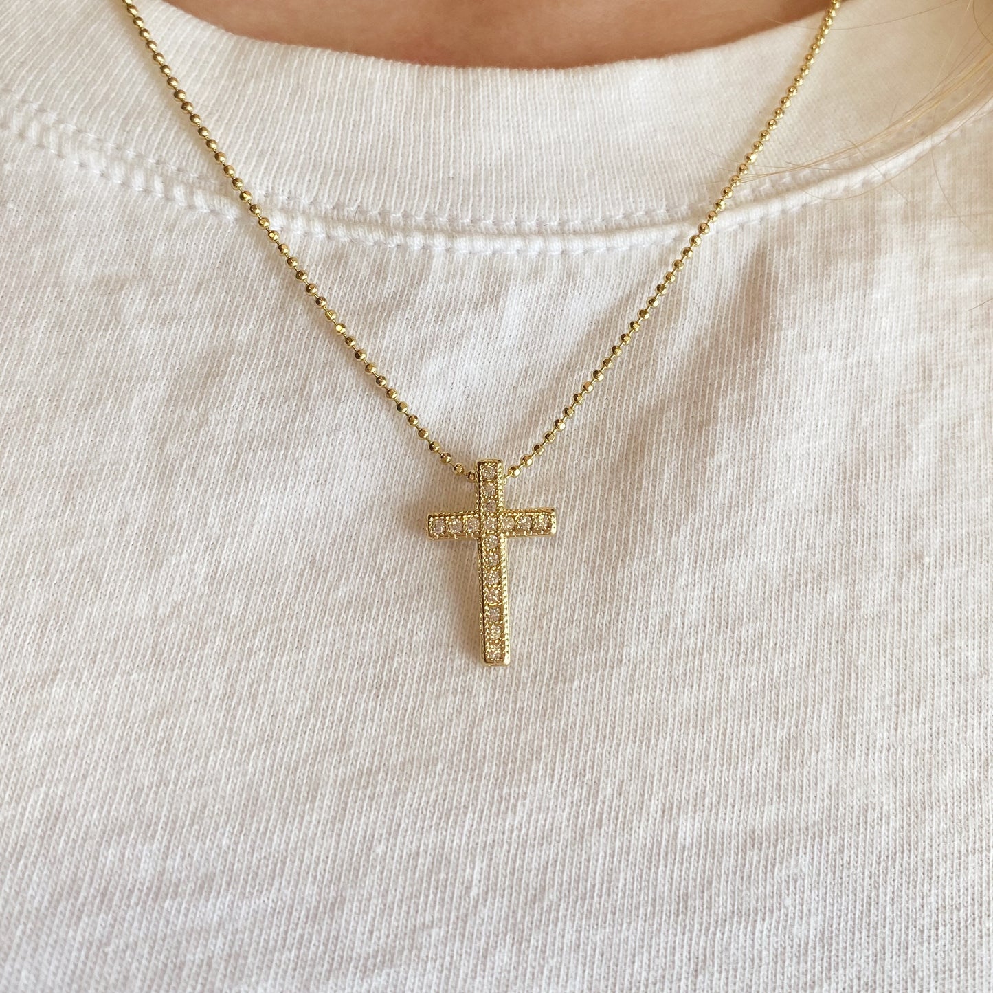 18k Gold Filled Cross Pendant With Micro Cubic Zircon Stones