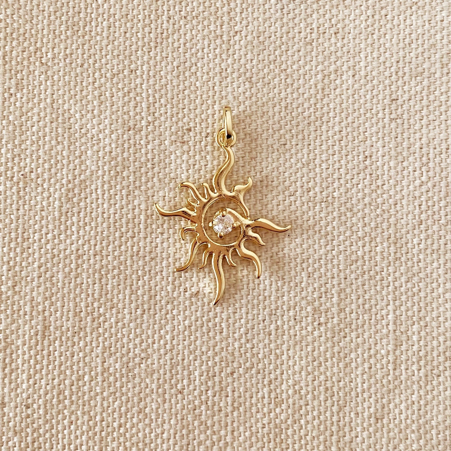 18k Gold Filled Radiant Sun Pendant With Cubic Zirconia Stones
