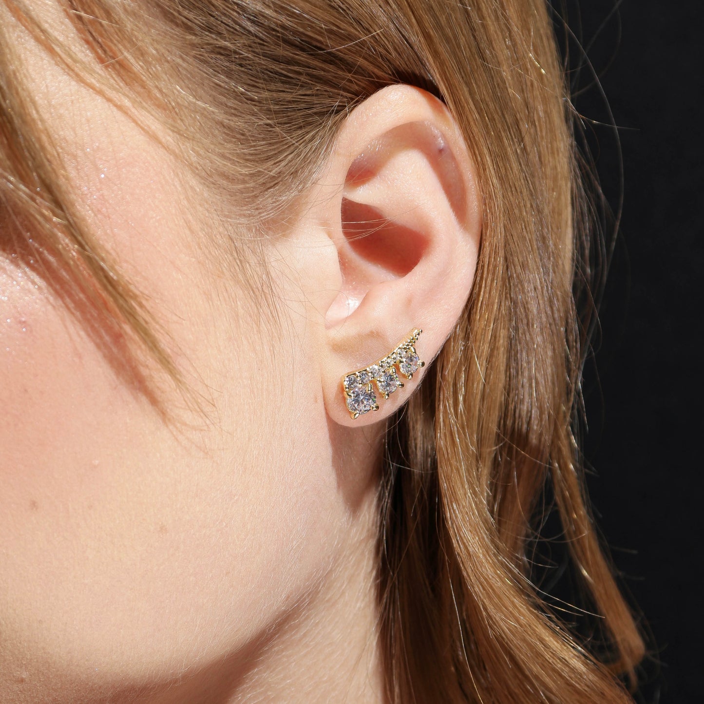 18k Gold Filled Triple Stone Clear Ear Climber Earrings