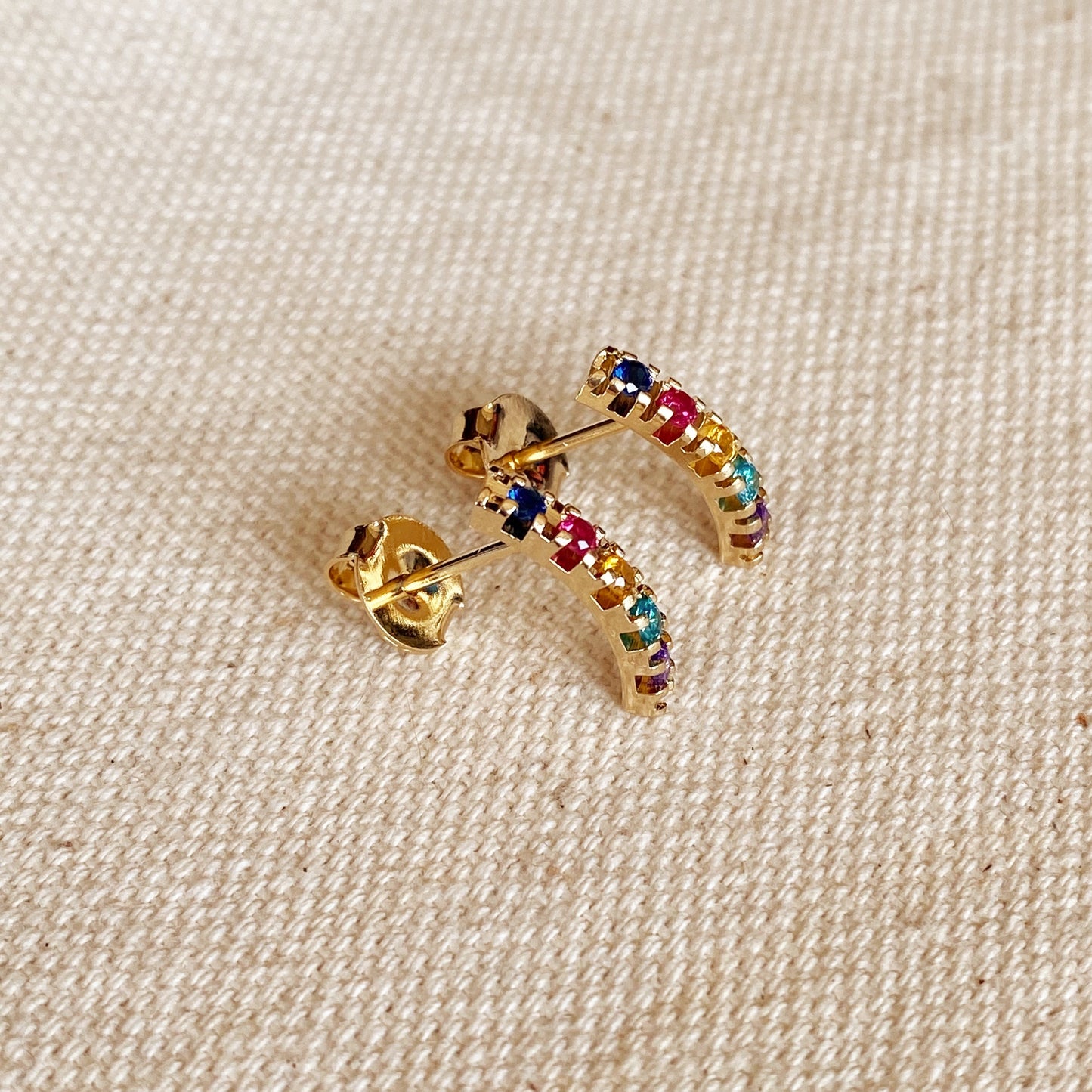 GoldFi 18k Gold Filled Curved Bar Multicolor Crystal Stud Earrings