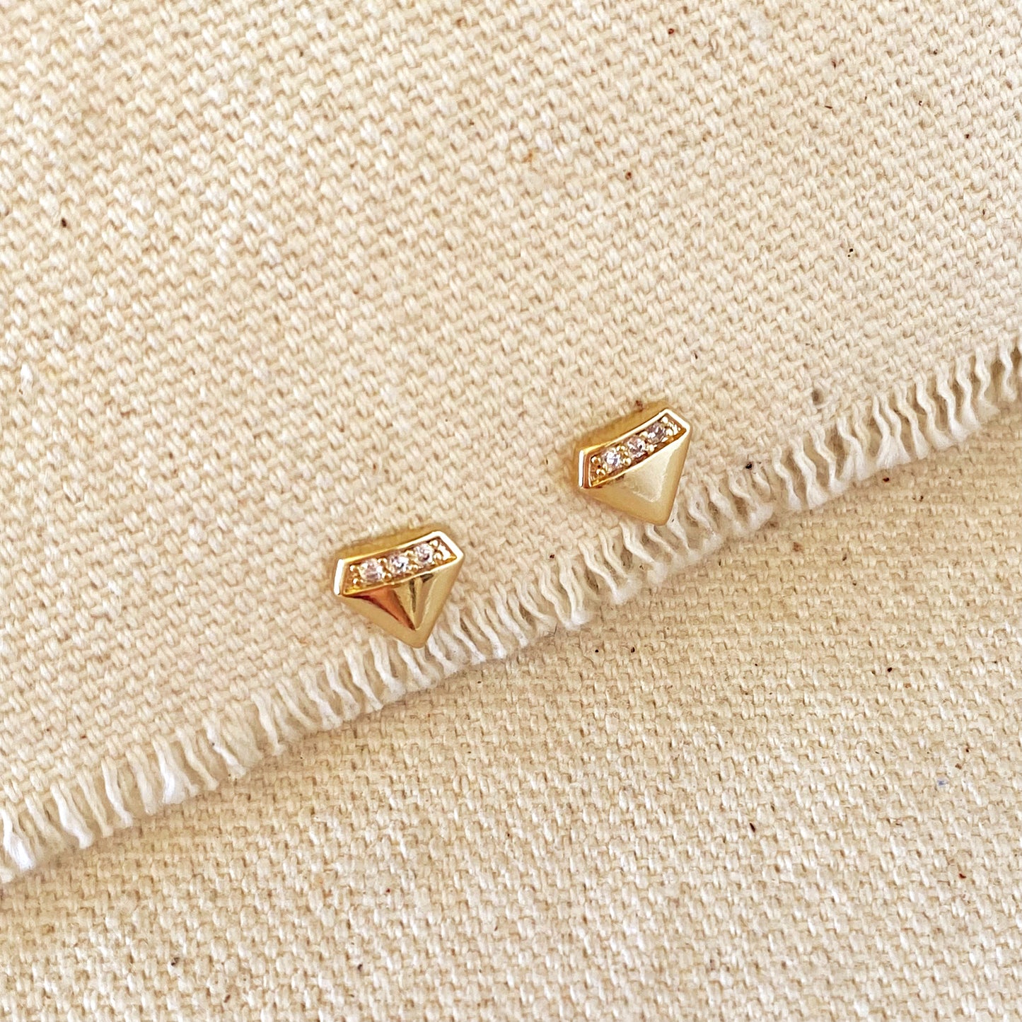 18k Gold Filled Diamond Shape Cubic Zirconia Stud Earrings