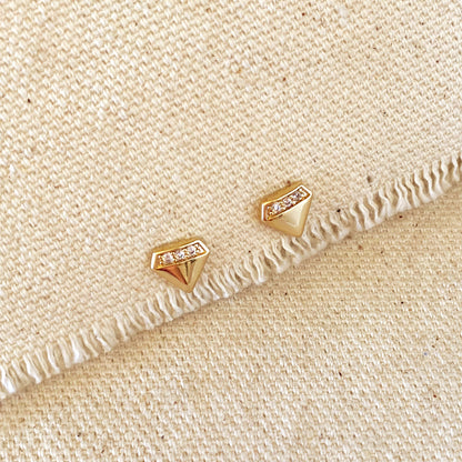 18k Gold Filled Diamond Shape Cubic Zirconia Stud Earrings