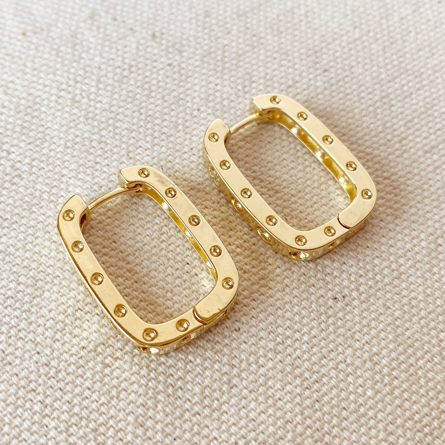 18k Gold Filled Large Rectangular Clicker Hoop Earrings With Cubic Zirconia Detail