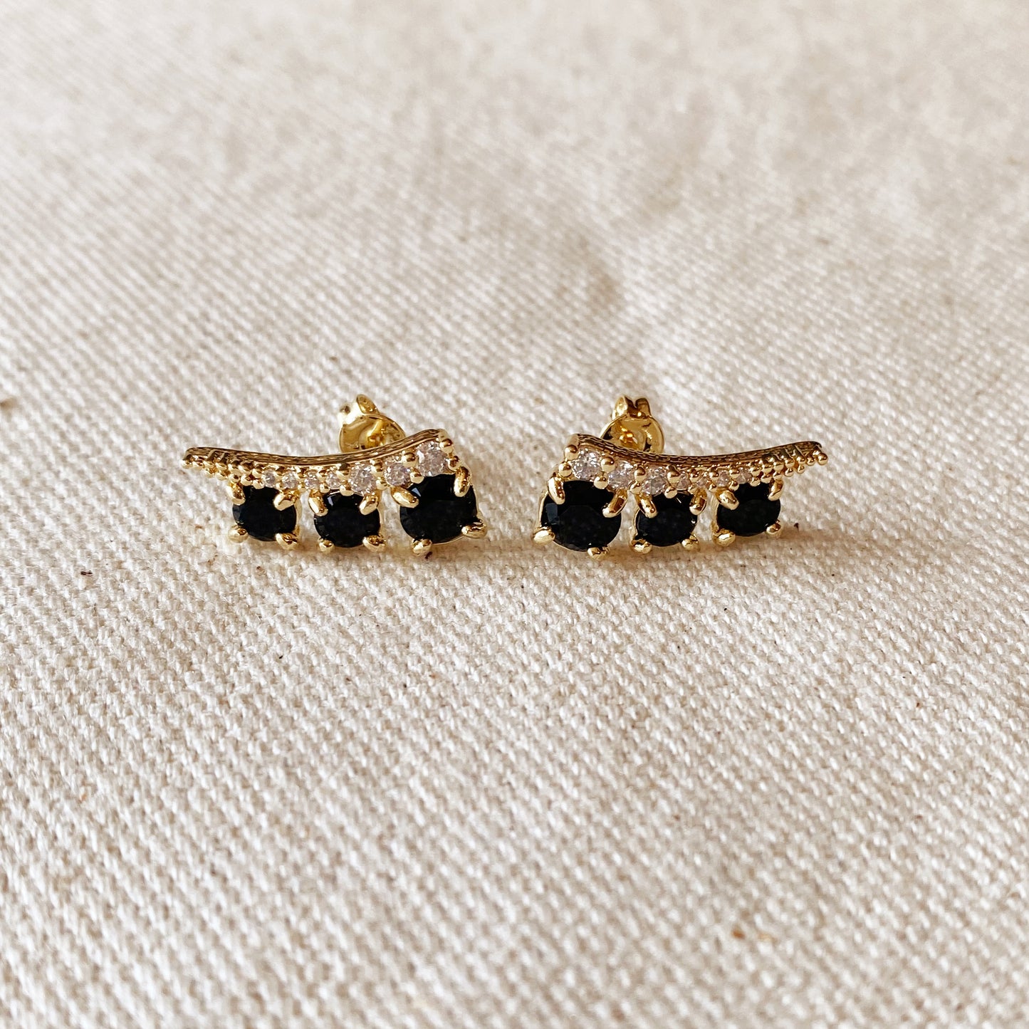 18k Gold Filled Triple Stone Black Ear Climber Earrings
