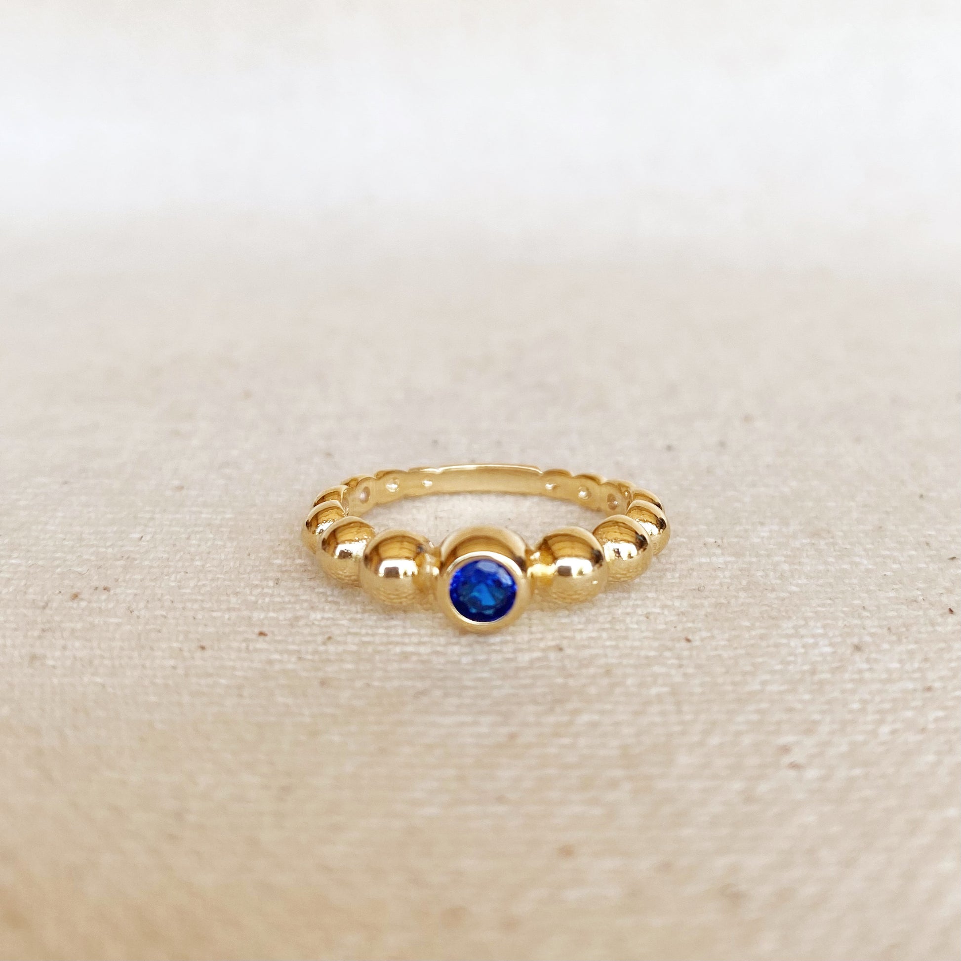 GoldFi 18k Gold Filled Beaded Blue Cubic Zirconia Bezel Ring