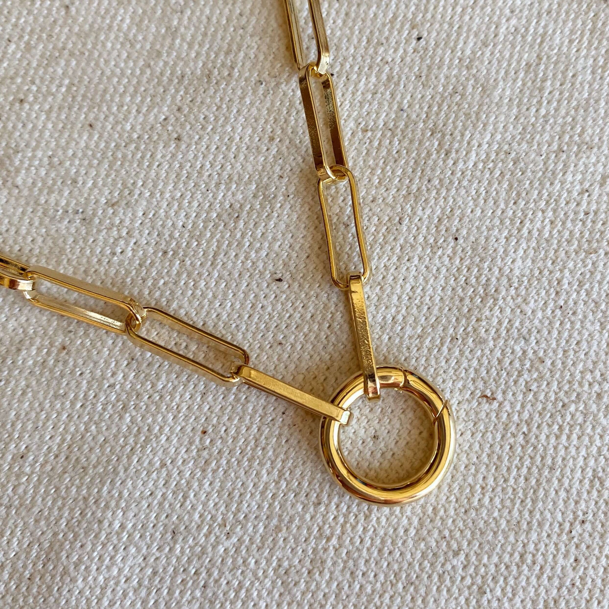 GoldFi 18k Gold Filled Paperclip Chain Necklace Featuring Carabine Clasp