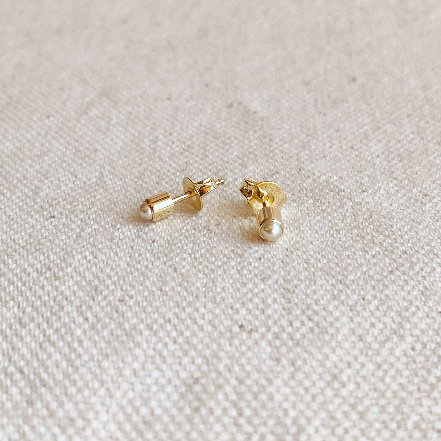 18k Gold Filled Mini Pearl Cabochon Stud Earrings