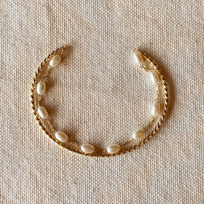 18k Gold Filled Gold And Pearl Cuff Bracelet