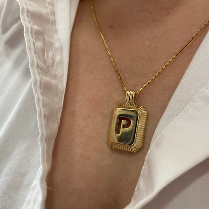 GoldFi 18k Gold Filled Initial Plate Pendant Letter P