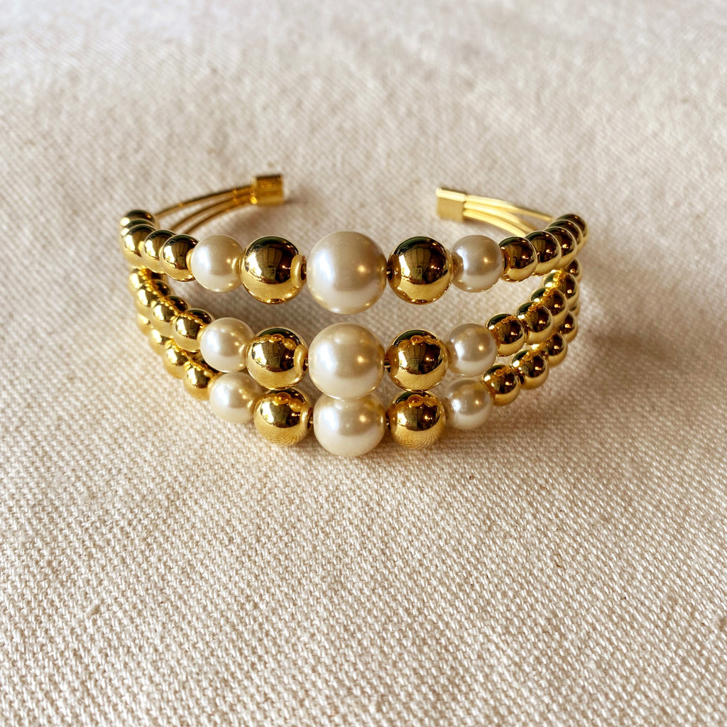 Statement Beads and Pearl Cuff Bracelet