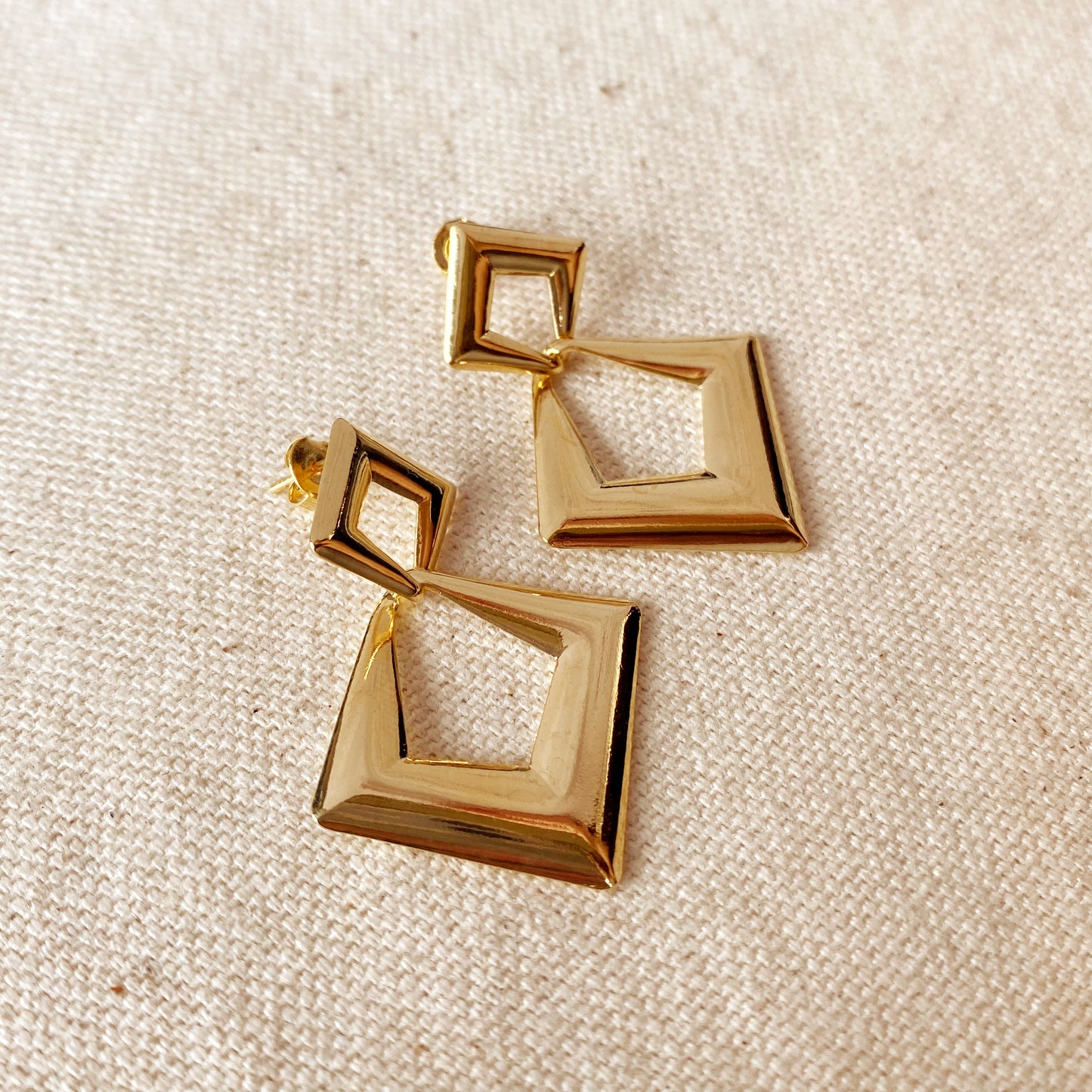 18k Gold Filled Double Diamond Shapes Dangling Earrings