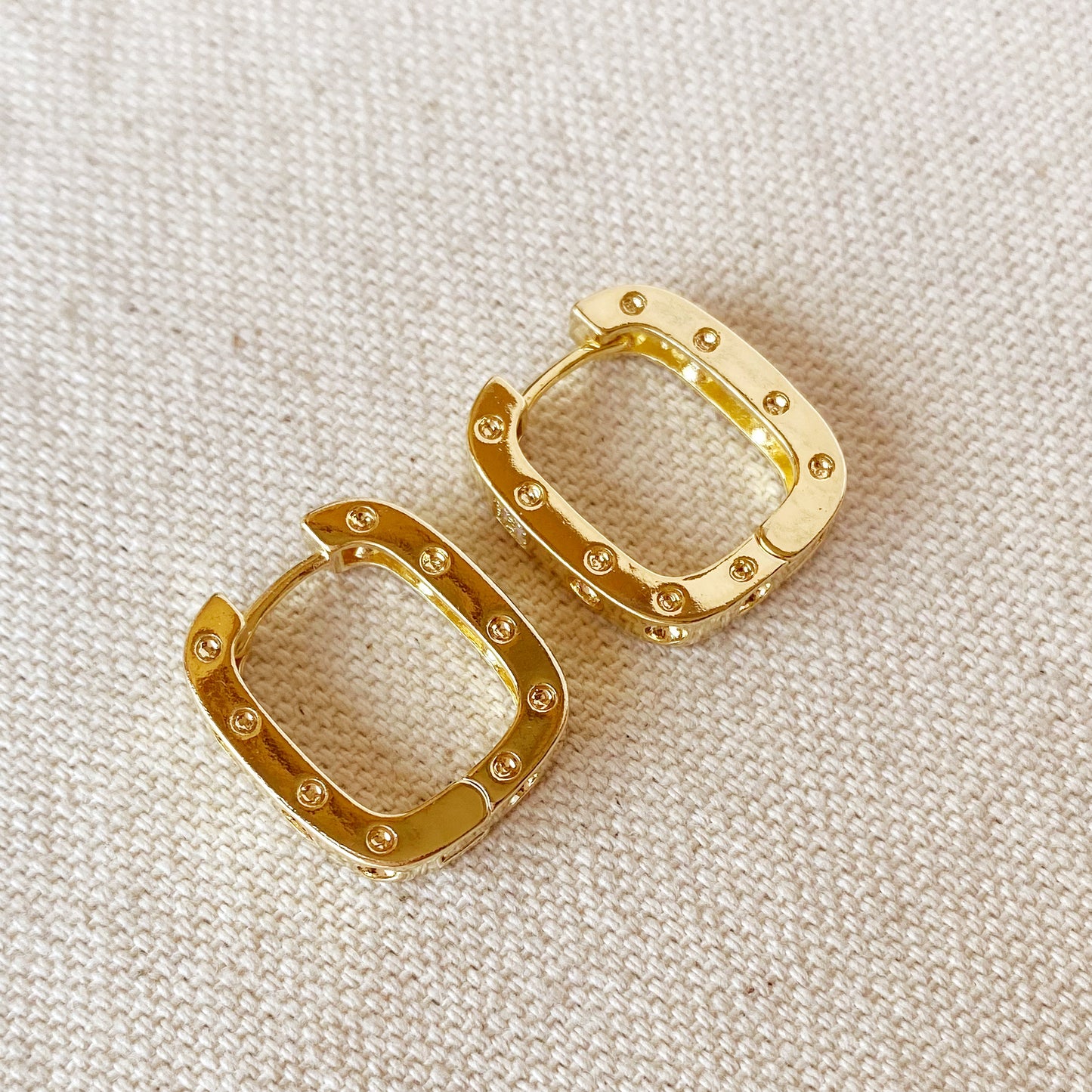 18k Gold Filled Medium Rectangular Clicker Hoop Earrings With Cubic Zirconia Detail