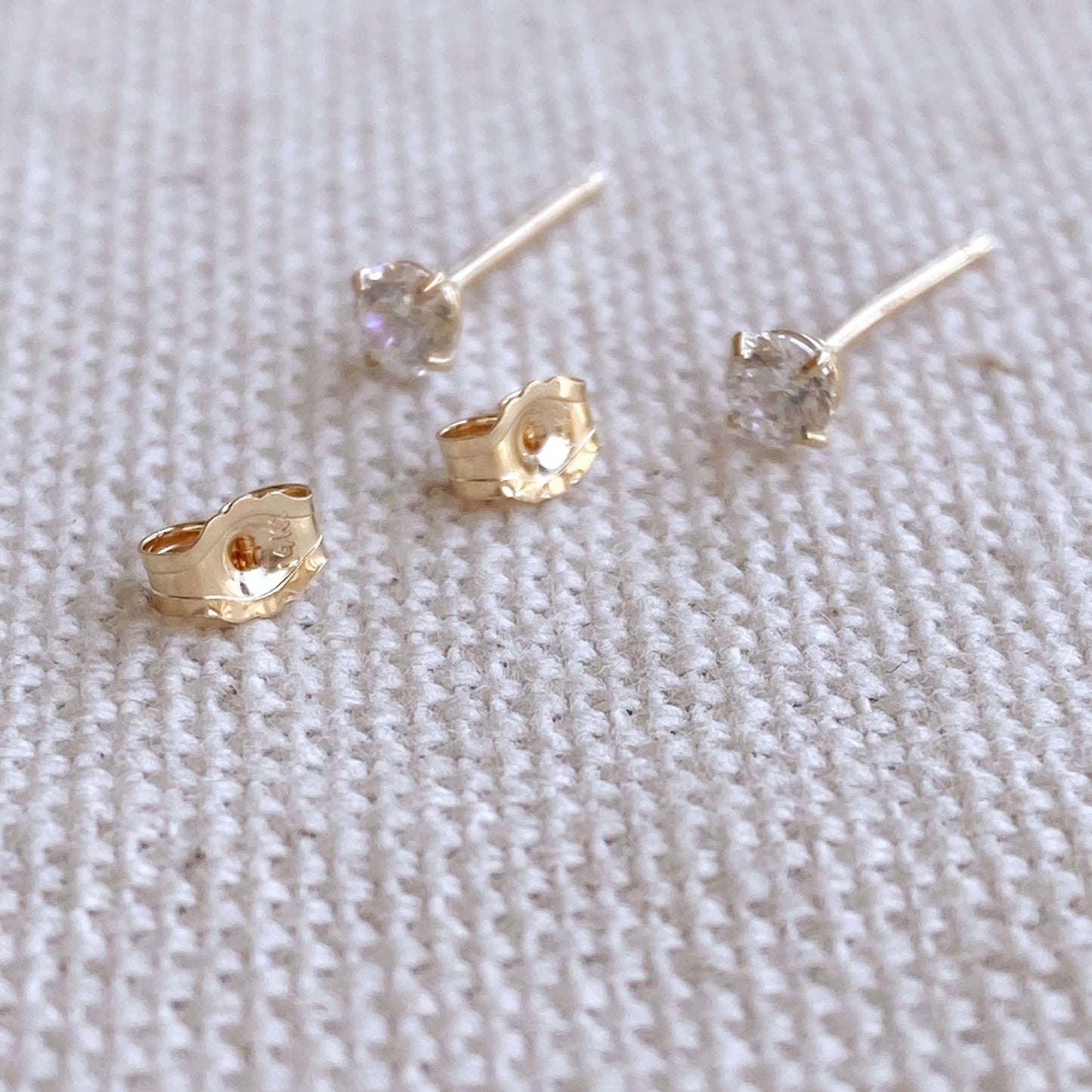 GoldFi 14k Solid Gold Round 3mm Cubic Zirconia Stud Earrings