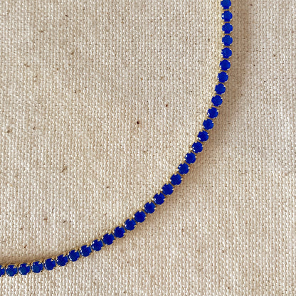 18k Gold Filled 3mm Cubic Zirconia Royal Blue Necklace