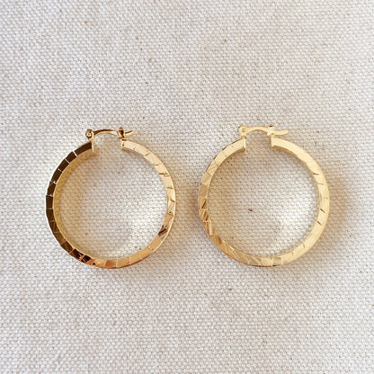 18K Gold Filled 35mm Flat Hoop With Scalloped Side Detail