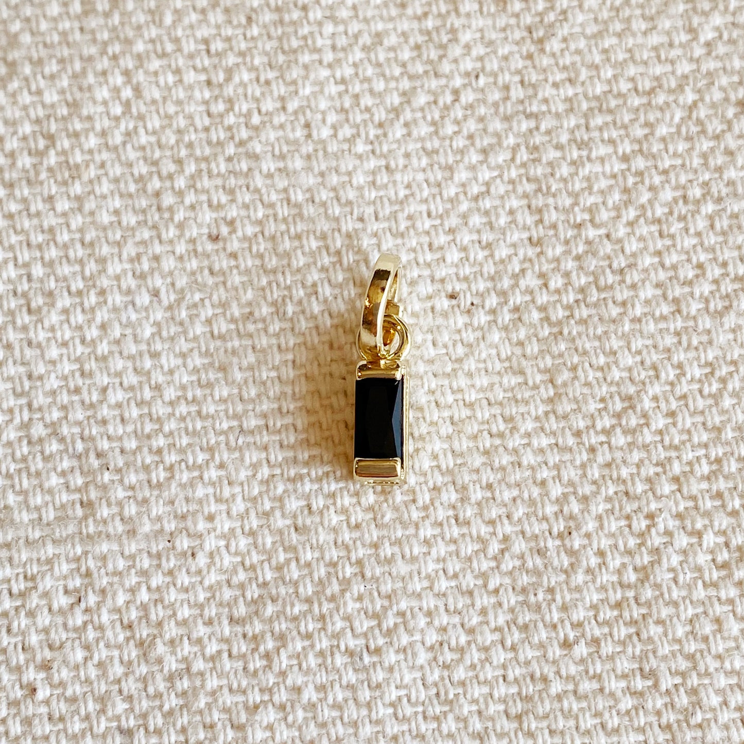 18k Gold Filled Mini Black Baguette Charm Pendant