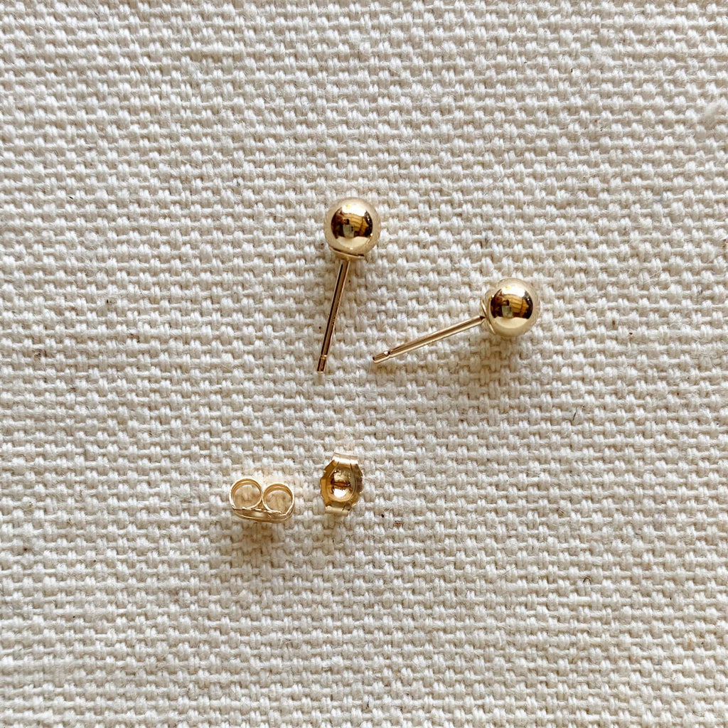 GoldFi 14k Solid Gold 4mm Ball Stud Piercing Earrings