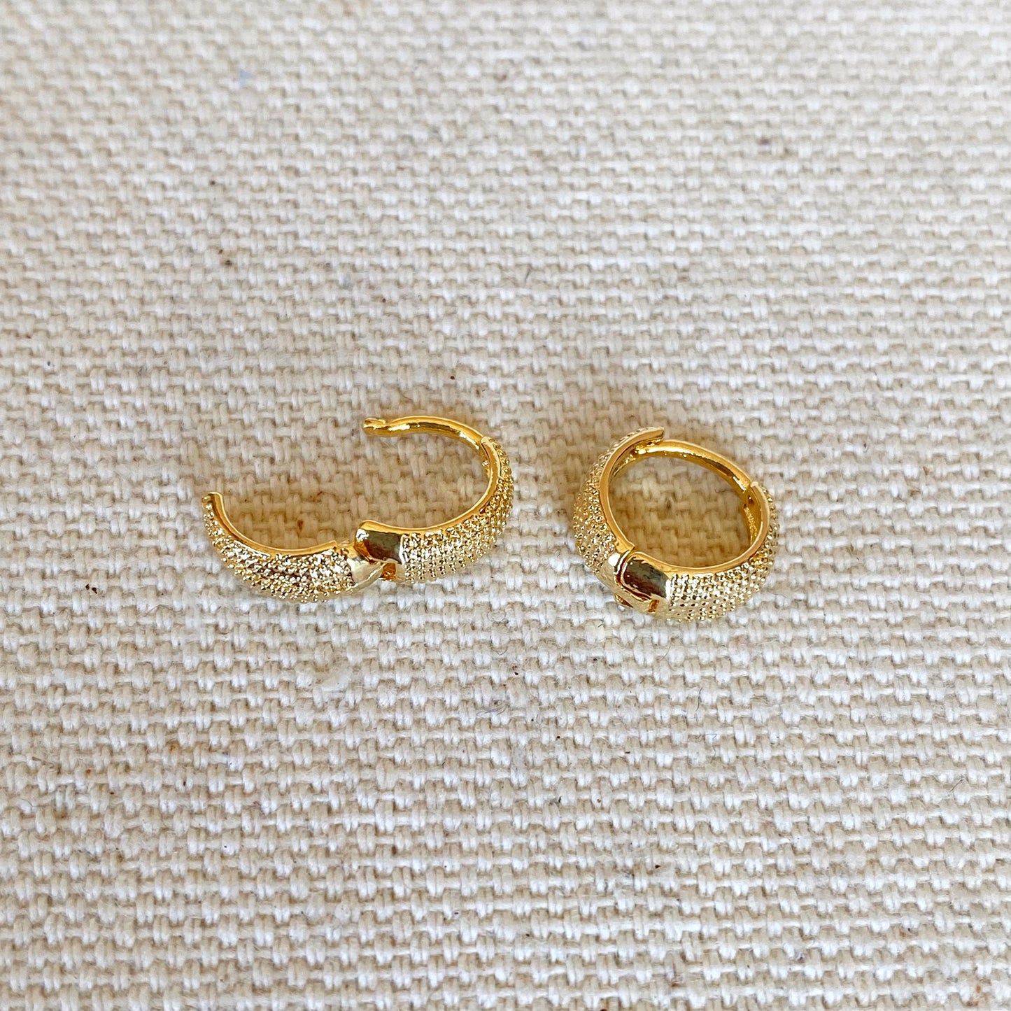 GoldFi 18k Gold Filled Tiny Textured Clicker Hoop Earrings
