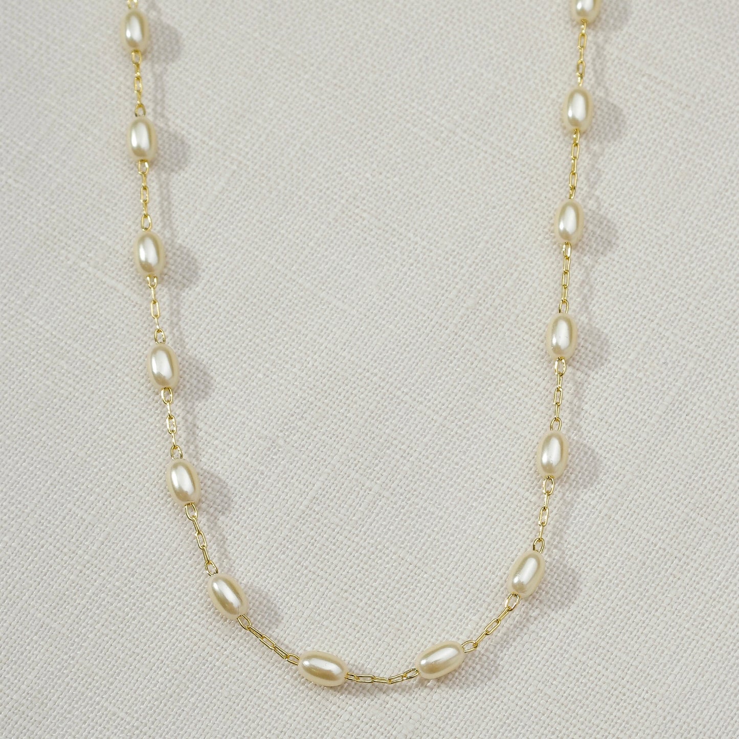 18k Gold Filled Oval Shaped Pearl Necklace
