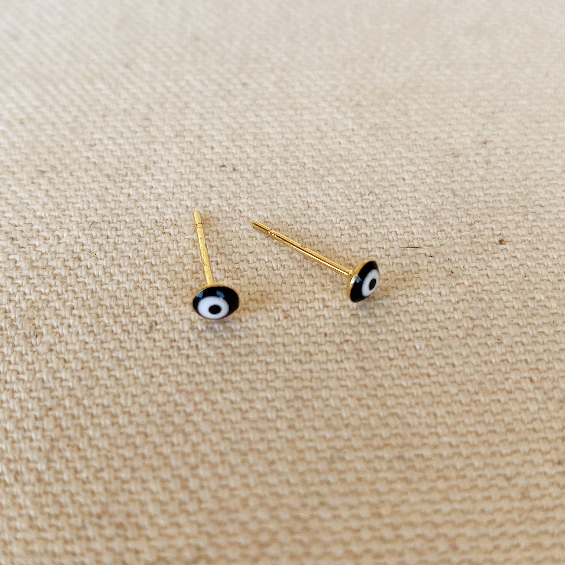 GoldFi 18k Gold Filled Tiny Black Evil Eye Stud Earrings