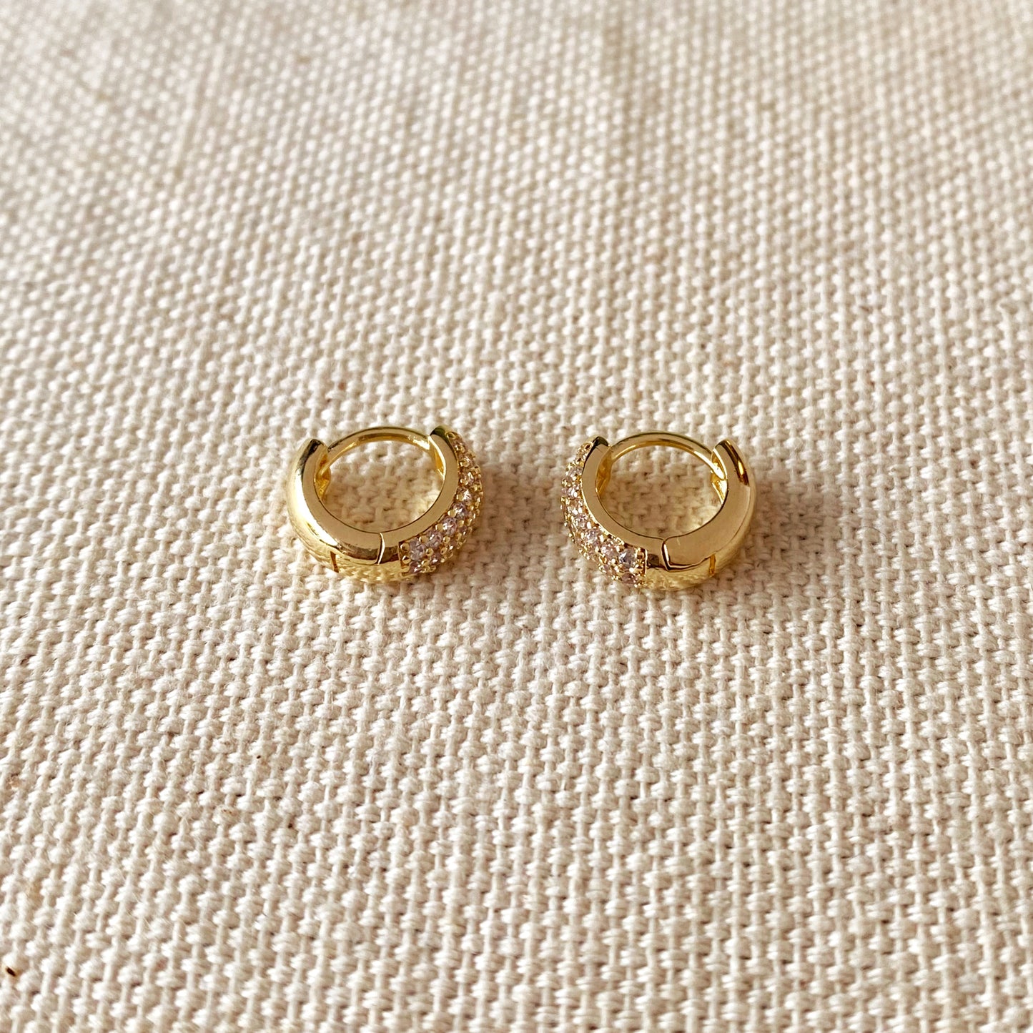 18k Gold Filled Mini Hoop Earrings With Cubic Zirconia Detail