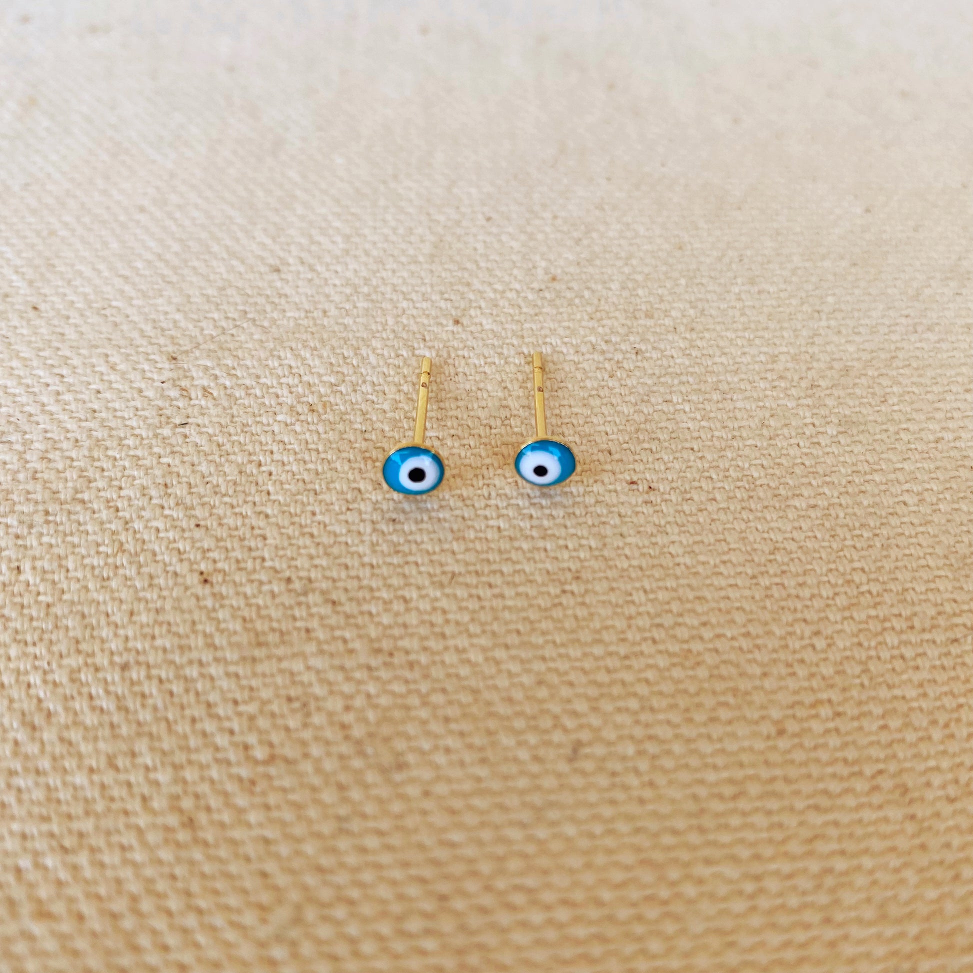 GoldFi 18k Gold Filled Tiny Aqua Evil Eye Stud Earrings