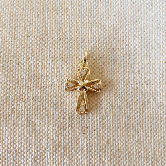 18k Gold Filled Cross Pendant With 4 Cubic Zirconia Stones