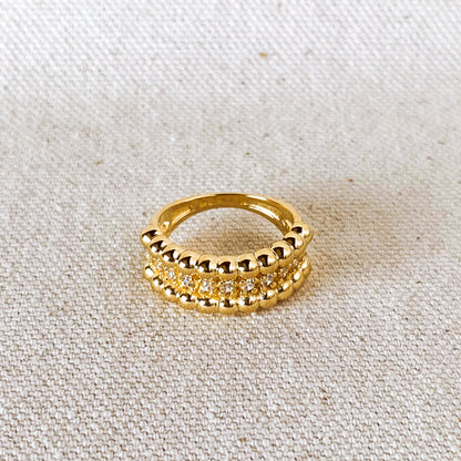 GoldFi 18k Gold Filled Beaded and Cubic Zirconia Ring